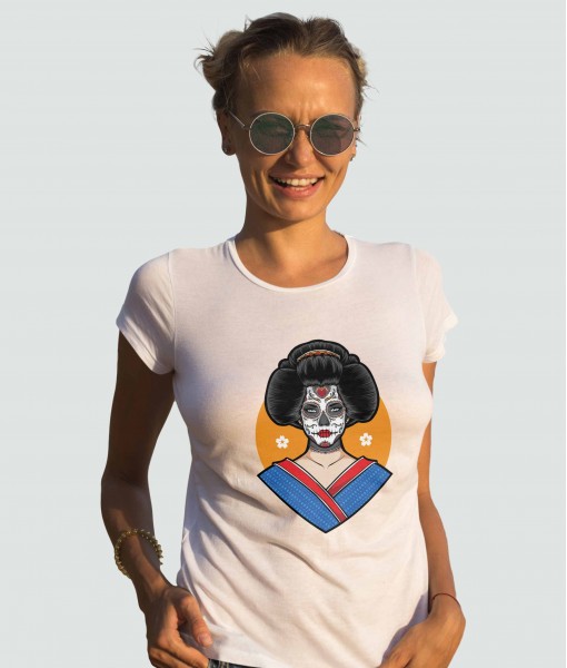 Дамска тениска с щампа Арт Sugar skull geisha - TShirtArtShop.com